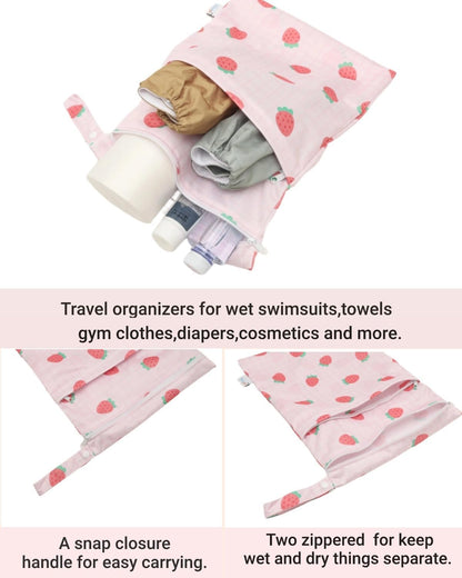 Wet Dry Bag Reusable Waterproof Swimming Bag Travel Beach Pool Yoga Gym Bag for Baby Cloth Diaper Swimsuits Wet Clothes Two Zipper Pockets 3 Pack 3L15