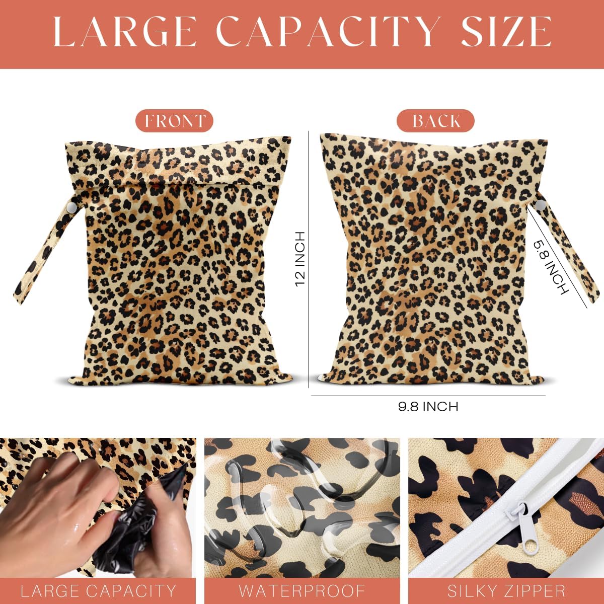 4 Pack Colorful Leopard Print Wet Bag Waterproof Washable Reusable Wet Dry Bag for Swimsuit Dirty Clothes Diaper Travel Beach Pool Yoga Gym Travel Birthday Party Camping Toiletries Beach Essentials