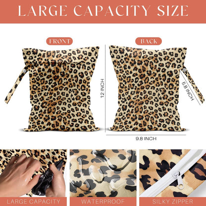 4 Pack Colorful Leopard Print Wet Bag Waterproof Washable Reusable Wet Dry Bag for Swimsuit Dirty Clothes Diaper Travel Beach Pool Yoga Gym Travel Birthday Party Camping Toiletries Beach Essentials