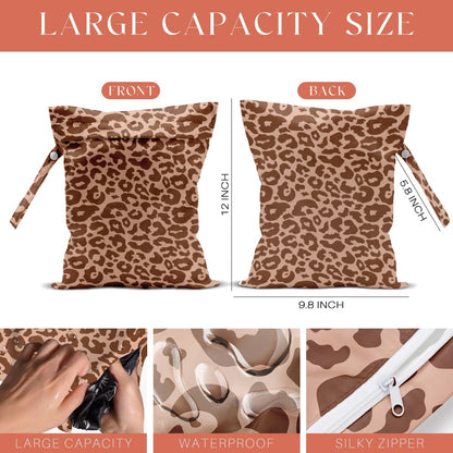 4 Pack Colorful Leopard Print Wet Bag Waterproof Washable Reusable Wet Dry Bag for Swimsuit Dirty Clothes Diaper Travel Beach Pool Yoga Gym Travel Birthday Party Camping Toiletries Beach Essentials