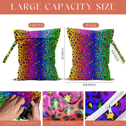 4 Pack Colorful Leopard Print Wet Bag Waterproof Washable Reusable Wet Dry Bag for Swimsuit Dirty Clothes Diaper Travel Beach Pool Yoga Gym Travel Birthday Party Camping Toiletries Beach Essentials