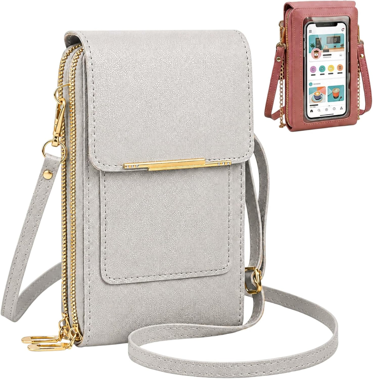 Crossbody Phone Wallet, 2027 New Anti Theft Leather Bag, Touchscreen Phone Crossbody Bag, Touch Screen RFID Blocking - Colors A