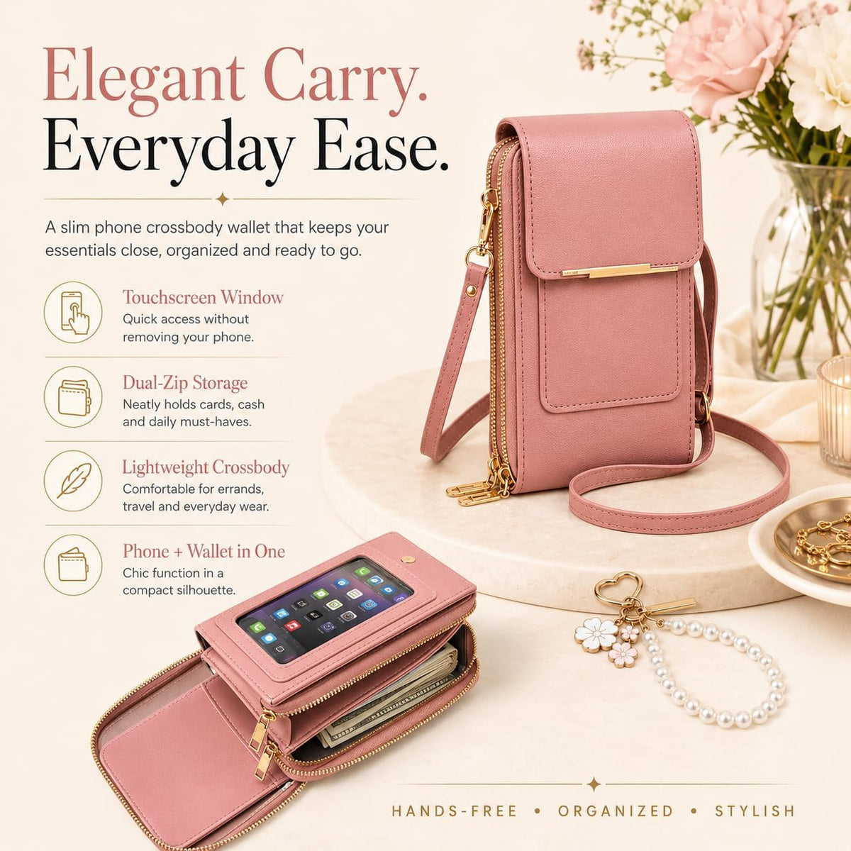 Crossbody Phone Wallet, 2027 New Anti Theft Leather Bag, Touchscreen Phone Crossbody Bag, Touch Screen RFID Blocking - Colors A