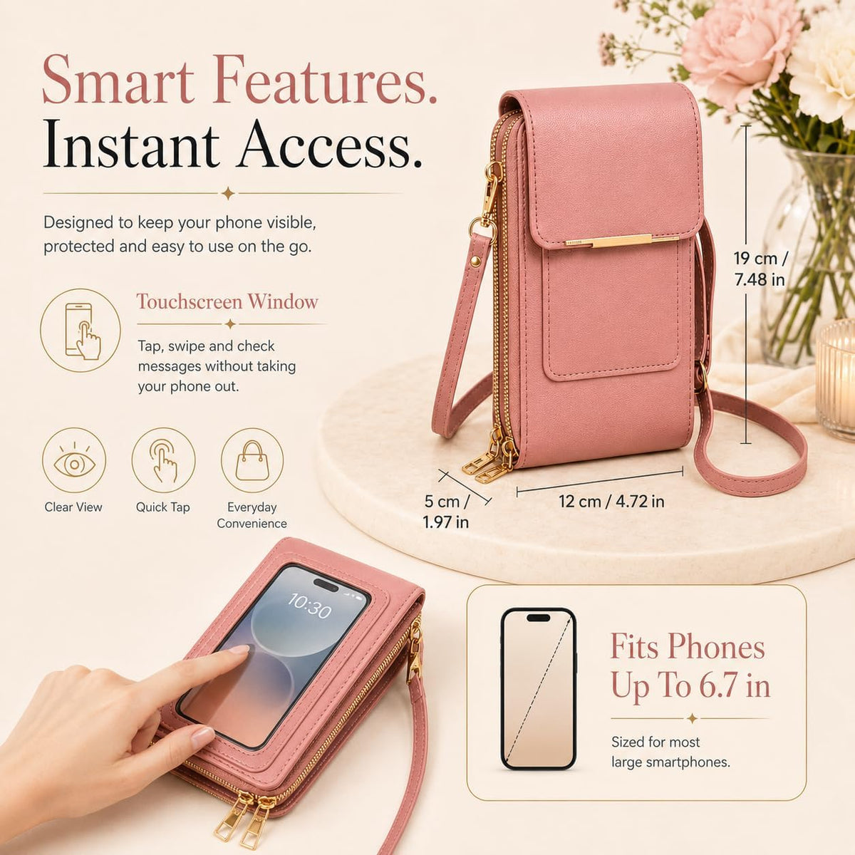Crossbody Phone Wallet, 2027 New Anti Theft Leather Bag, Touchscreen Phone Crossbody Bag, Touch Screen RFID Blocking - Colors A