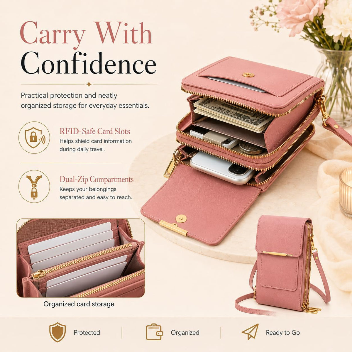 Crossbody Phone Wallet, 2027 New Anti Theft Leather Bag, Touchscreen Phone Crossbody Bag, Touch Screen RFID Blocking - Colors A