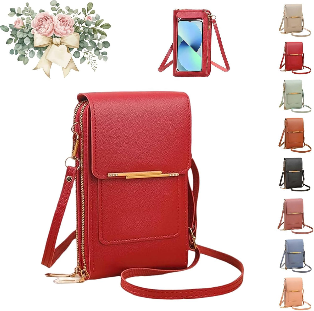 Crossbody Phone Wallet, 2027 New Anti Theft Leather Bag, Touchscreen Phone Crossbody Bag, Touch Screen RFID Blocking - Colors A