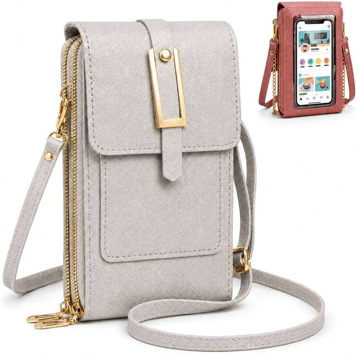 Crossbody Phone Wallet, 2027 New Anti Theft Leather Bag, Touchscreen Phone Crossbody Bag, Touch Screen RFID Blocking - Colors A