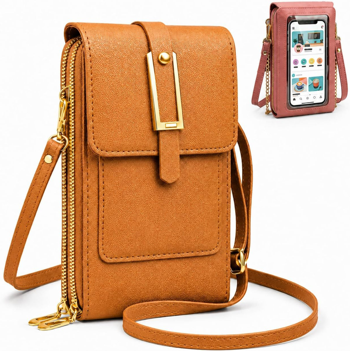 Crossbody Phone Wallet, 2027 New Anti Theft Leather Bag, Touchscreen Phone Crossbody Bag, Touch Screen RFID Blocking - Colors A