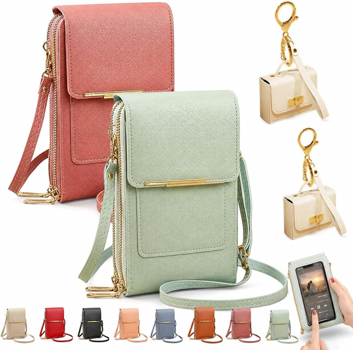 Crossbody Phone Wallet, 2027 New Anti Theft Leather Bag, Touchscreen Phone Crossbody Bag, Touch Screen RFID Blocking - Colors A