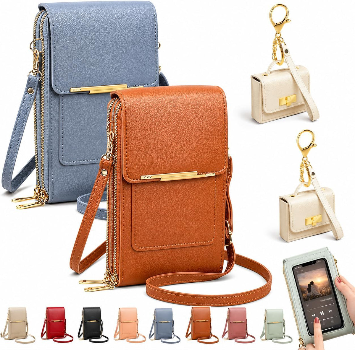 Crossbody Phone Wallet, 2027 New Anti Theft Leather Bag, Touchscreen Phone Crossbody Bag, Touch Screen RFID Blocking - Colors A