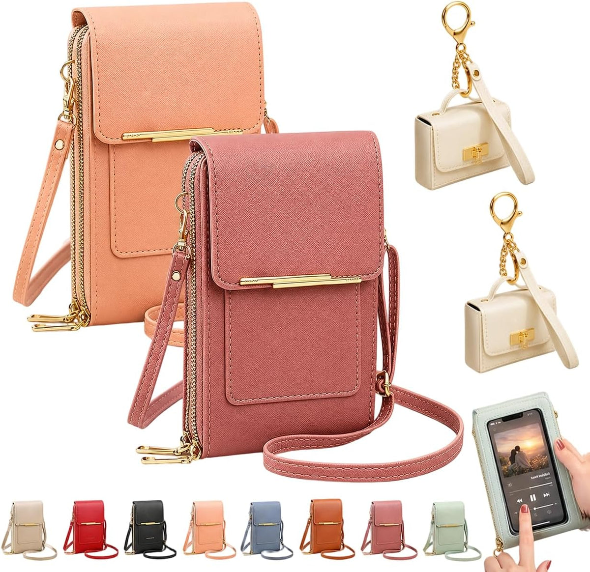 Crossbody Phone Wallet, 2027 New Anti Theft Leather Bag, Touchscreen Phone Crossbody Bag, Touch Screen RFID Blocking - Colors A
