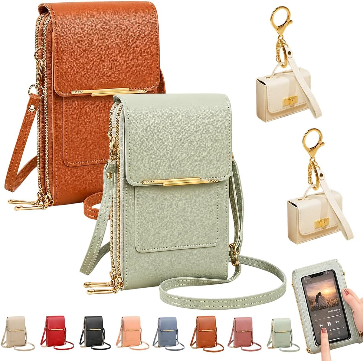Crossbody Phone Wallet, 2027 New Anti Theft Leather Bag, Touchscreen Phone Crossbody Bag, Touch Screen RFID Blocking - Colors A