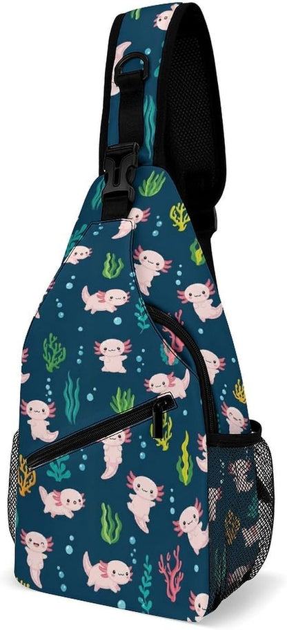 Men Women Sling Backpack Outdoor Sport Daypack Travel Bag, Multipurpose Anti-Theft Carry On Bag, Breathable Chest Sling Shoulder Backpacks Bags, Blue Galaxy