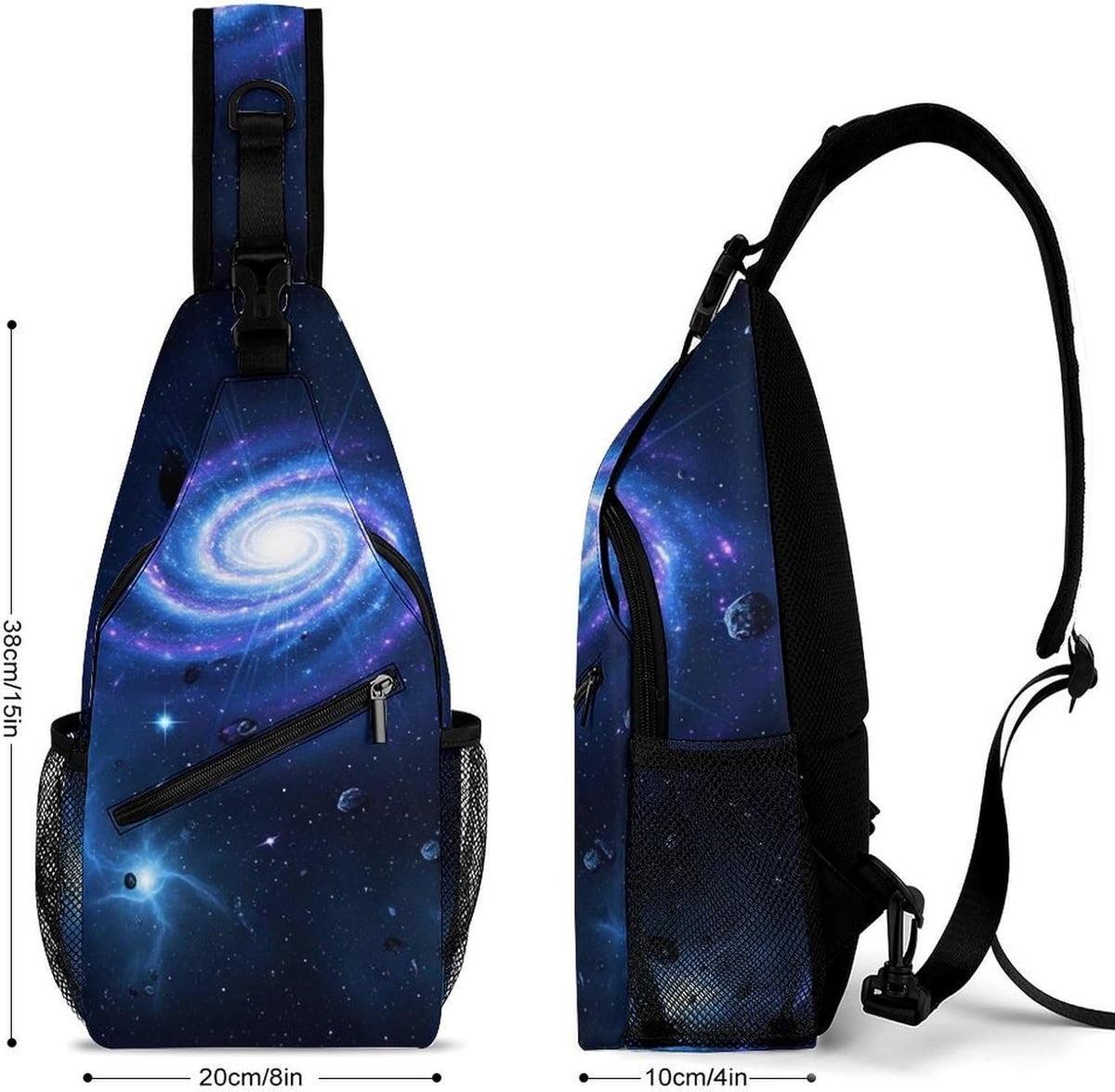 Men Women Sling Backpack Outdoor Sport Daypack Travel Bag, Multipurpose Anti-Theft Carry On Bag, Breathable Chest Sling Shoulder Backpacks Bags, Blue Galaxy