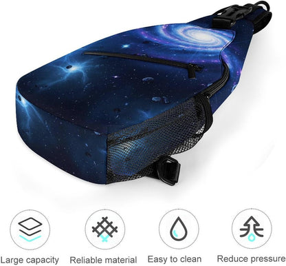 Men Women Sling Backpack Outdoor Sport Daypack Travel Bag, Multipurpose Anti-Theft Carry On Bag, Breathable Chest Sling Shoulder Backpacks Bags, Blue Galaxy