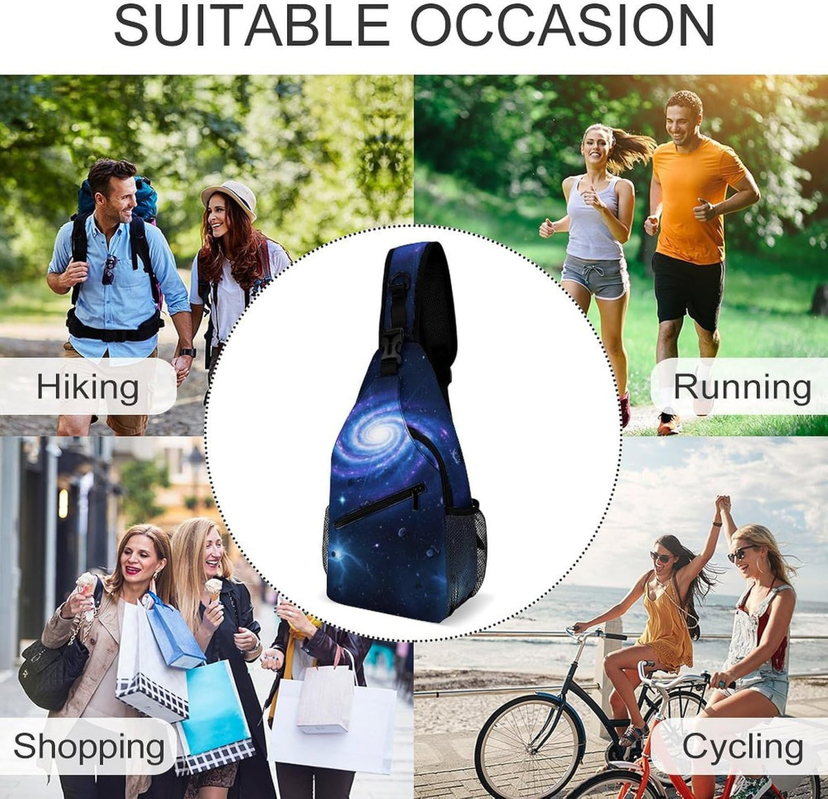 Men Women Sling Backpack Outdoor Sport Daypack Travel Bag, Multipurpose Anti-Theft Carry On Bag, Breathable Chest Sling Shoulder Backpacks Bags, Blue Galaxy