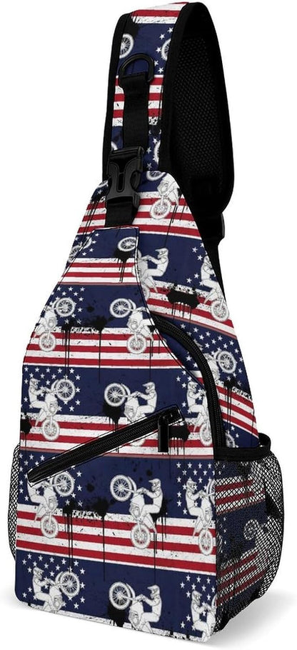 Men Women Sling Backpack Outdoor Sport Daypack Travel Bag, Multipurpose Anti-Theft Carry On Bag, Breathable Chest Sling Shoulder Backpacks Bags, Blue Galaxy