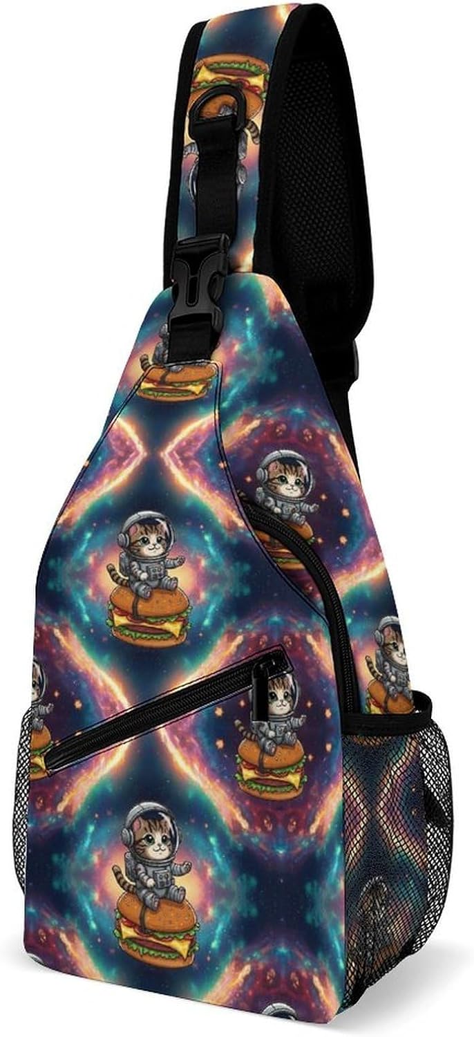Men Women Sling Backpack Outdoor Sport Daypack Travel Bag, Multipurpose Anti-Theft Carry On Bag, Breathable Chest Sling Shoulder Backpacks Bags, Blue Galaxy