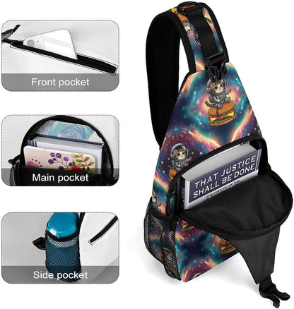 Men Women Sling Backpack Outdoor Sport Daypack Travel Bag, Multipurpose Anti-Theft Carry On Bag, Breathable Chest Sling Shoulder Backpacks Bags, Blue Galaxy