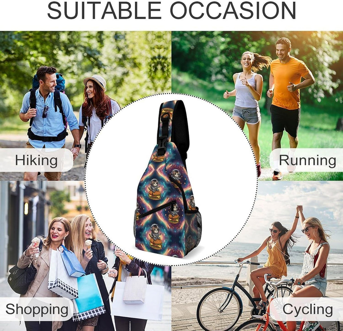 Men Women Sling Backpack Outdoor Sport Daypack Travel Bag, Multipurpose Anti-Theft Carry On Bag, Breathable Chest Sling Shoulder Backpacks Bags, Blue Galaxy