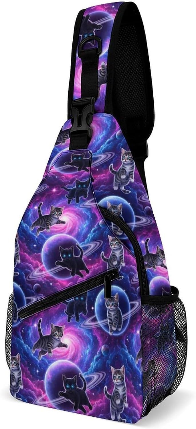 Men Women Sling Backpack Outdoor Sport Daypack Travel Bag, Multipurpose Anti-Theft Carry On Bag, Breathable Chest Sling Shoulder Backpacks Bags, Blue Galaxy