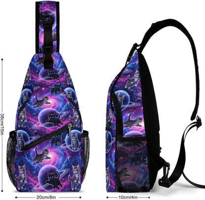 Men Women Sling Backpack Outdoor Sport Daypack Travel Bag, Multipurpose Anti-Theft Carry On Bag, Breathable Chest Sling Shoulder Backpacks Bags, Blue Galaxy