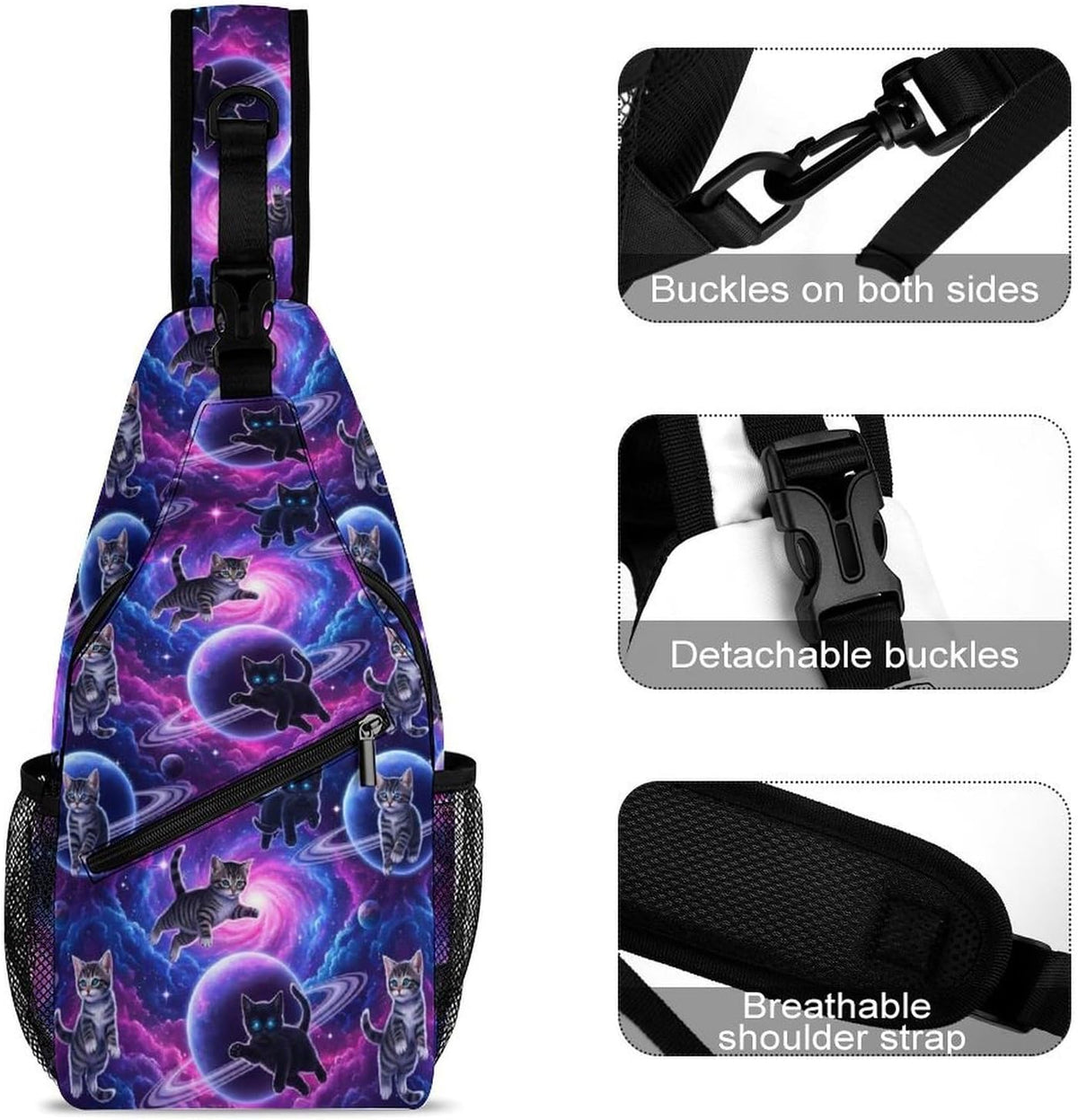 Men Women Sling Backpack Outdoor Sport Daypack Travel Bag, Multipurpose Anti-Theft Carry On Bag, Breathable Chest Sling Shoulder Backpacks Bags, Blue Galaxy