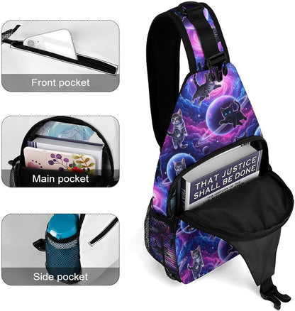 Men Women Sling Backpack Outdoor Sport Daypack Travel Bag, Multipurpose Anti-Theft Carry On Bag, Breathable Chest Sling Shoulder Backpacks Bags, Blue Galaxy
