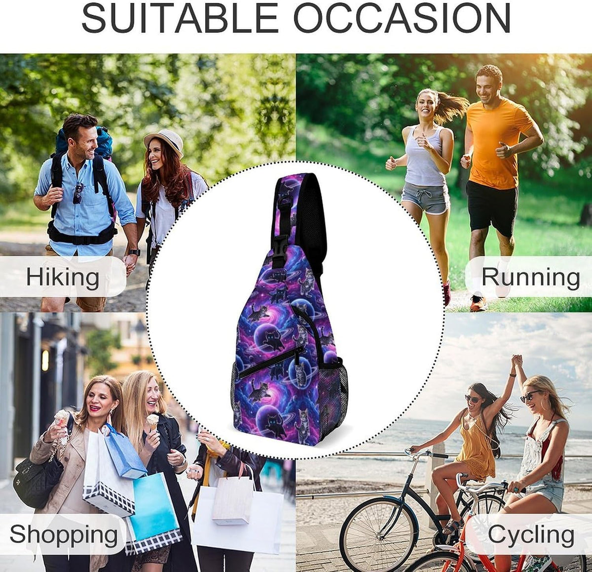 Men Women Sling Backpack Outdoor Sport Daypack Travel Bag, Multipurpose Anti-Theft Carry On Bag, Breathable Chest Sling Shoulder Backpacks Bags, Blue Galaxy