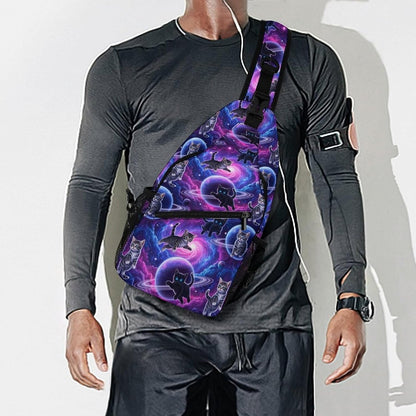 Men Women Sling Backpack Outdoor Sport Daypack Travel Bag, Multipurpose Anti-Theft Carry On Bag, Breathable Chest Sling Shoulder Backpacks Bags, Blue Galaxy