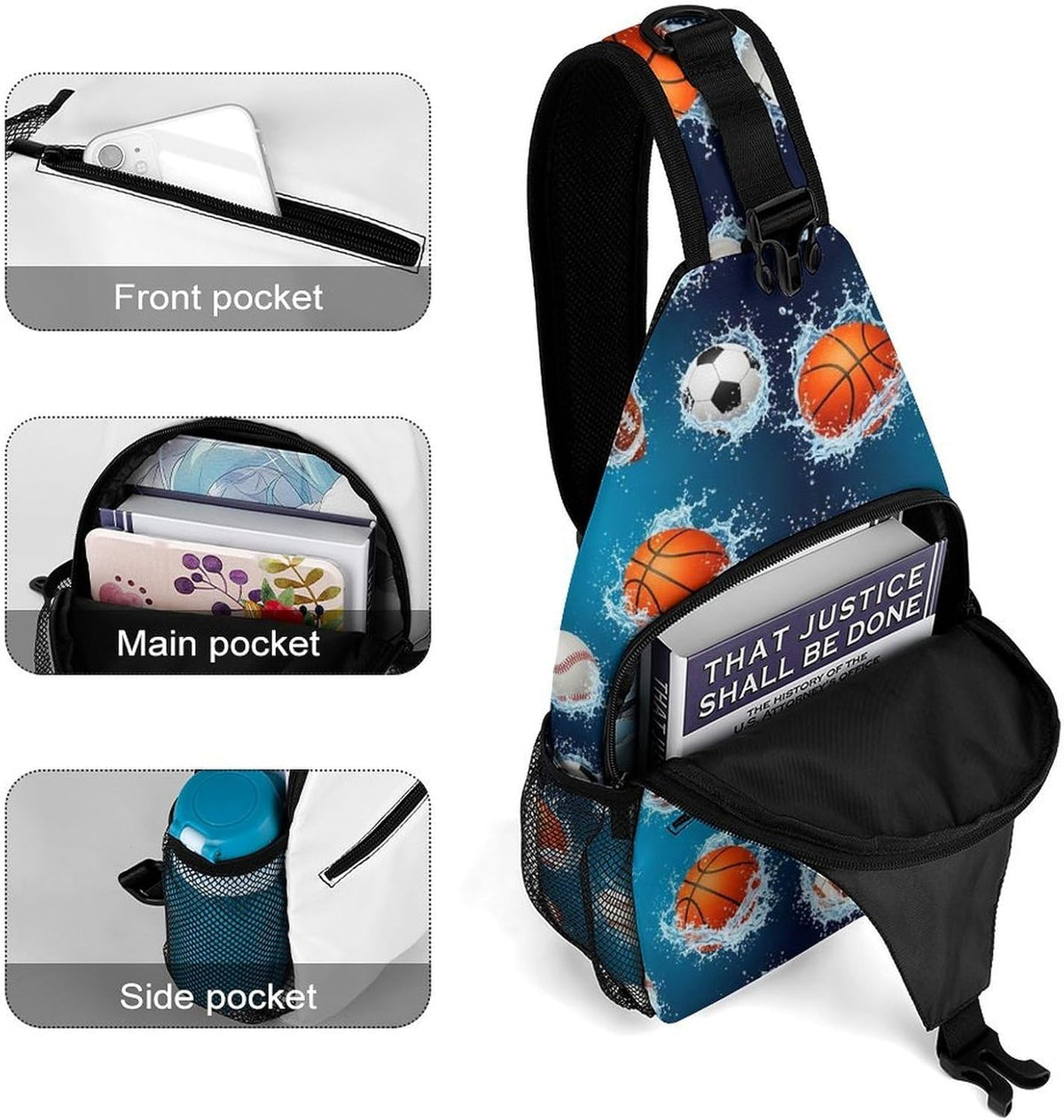 Men Women Sling Backpack Outdoor Sport Daypack Travel Bag, Multipurpose Anti-Theft Carry On Bag, Breathable Chest Sling Shoulder Backpacks Bags, Blue Galaxy