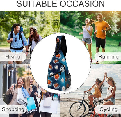 Men Women Sling Backpack Outdoor Sport Daypack Travel Bag, Multipurpose Anti-Theft Carry On Bag, Breathable Chest Sling Shoulder Backpacks Bags, Blue Galaxy