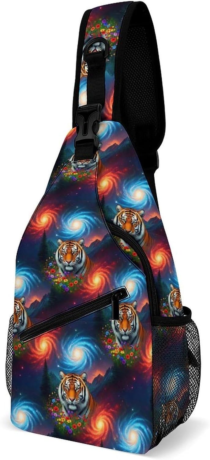 Men Women Sling Backpack Outdoor Sport Daypack Travel Bag, Multipurpose Anti-Theft Carry On Bag, Breathable Chest Sling Shoulder Backpacks Bags, Blue Galaxy