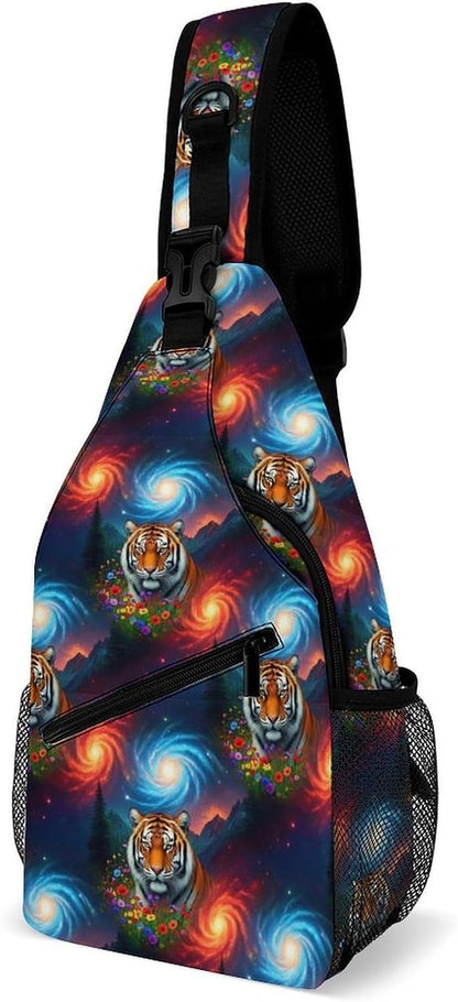 Men Women Sling Backpack Outdoor Sport Daypack Travel Bag, Multipurpose Anti-Theft Carry On Bag, Breathable Chest Sling Shoulder Backpacks Bags, Blue Galaxy
