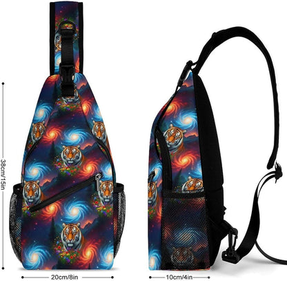 Men Women Sling Backpack Outdoor Sport Daypack Travel Bag, Multipurpose Anti-Theft Carry On Bag, Breathable Chest Sling Shoulder Backpacks Bags, Blue Galaxy