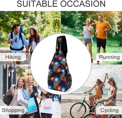 Men Women Sling Backpack Outdoor Sport Daypack Travel Bag, Multipurpose Anti-Theft Carry On Bag, Breathable Chest Sling Shoulder Backpacks Bags, Blue Galaxy