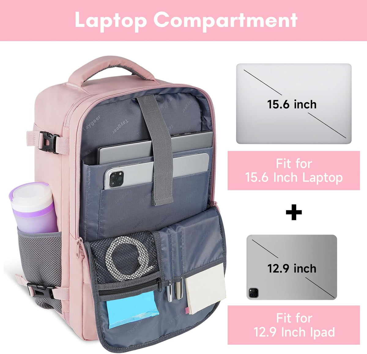 Backpack for Women, Carry on Backpack with Laptop Compartment | Travel Laptop Mochila Carry On Luggage with Shoe Pouch, Airline Approved Personal Item Bag For Weekender Hiking, Black Khaki