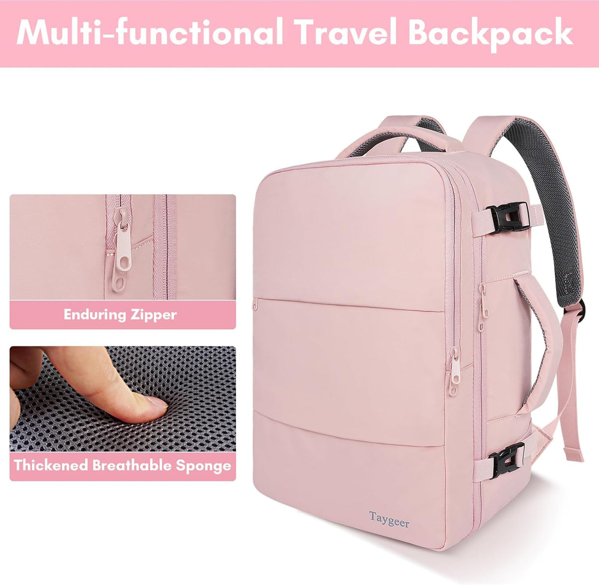 Backpack for Women, Carry on Backpack with Laptop Compartment | Travel Laptop Mochila Carry On Luggage with Shoe Pouch, Airline Approved Personal Item Bag For Weekender Hiking, Black Khaki