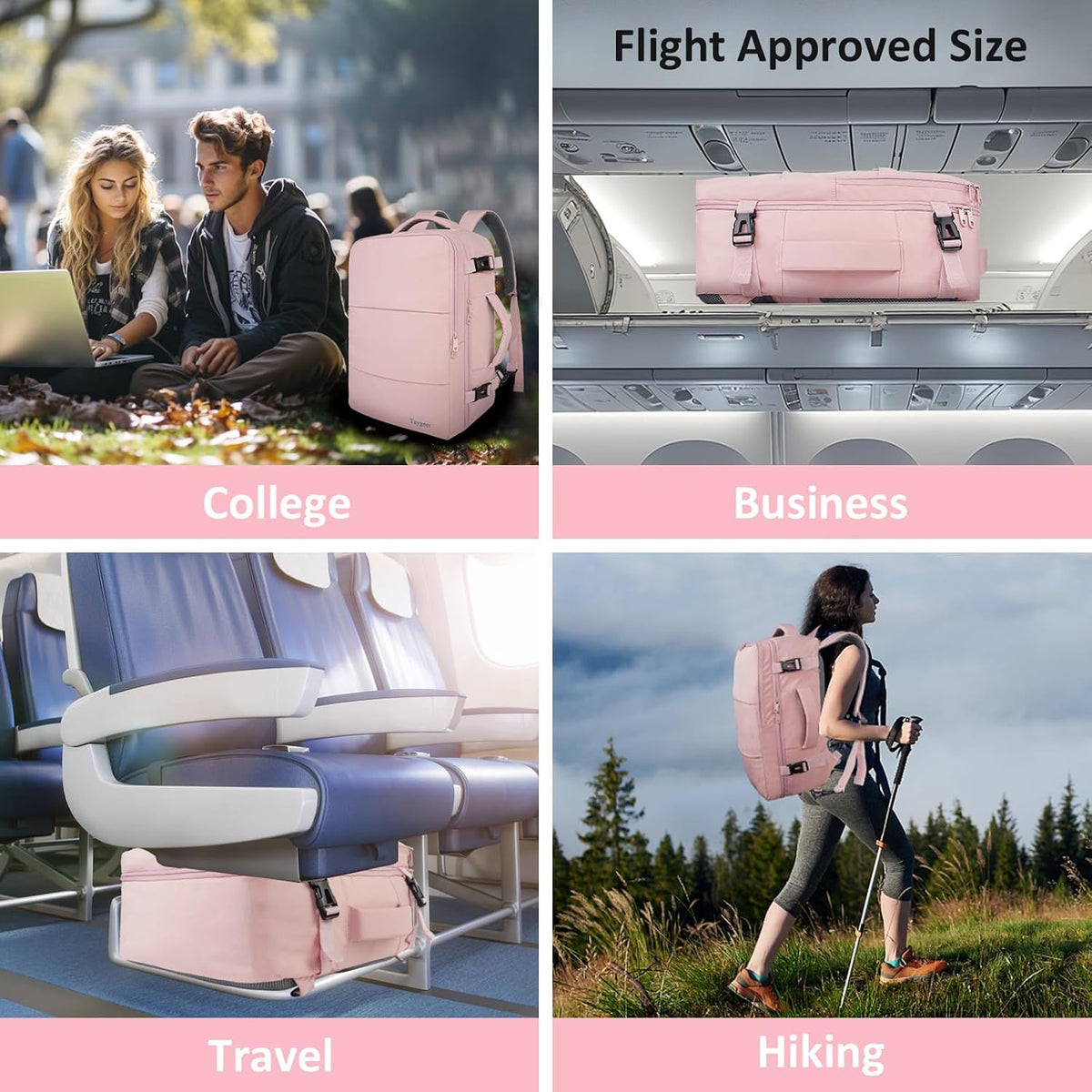 Backpack for Women, Carry on Backpack with Laptop Compartment | Travel Laptop Mochila Carry On Luggage with Shoe Pouch, Airline Approved Personal Item Bag For Weekender Hiking, Black Khaki