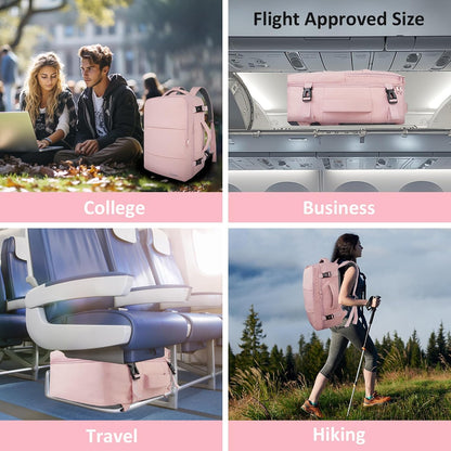 Backpack for Women, Carry on Backpack with Laptop Compartment | Travel Laptop Mochila Carry On Luggage with Shoe Pouch, Airline Approved Personal Item Bag For Weekender Hiking, Black Khaki