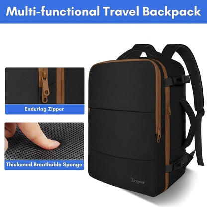 Backpack for Women, Carry on Backpack with Laptop Compartment | Travel Laptop Mochila Carry On Luggage with Shoe Pouch, Airline Approved Personal Item Bag For Weekender Hiking, Black Khaki