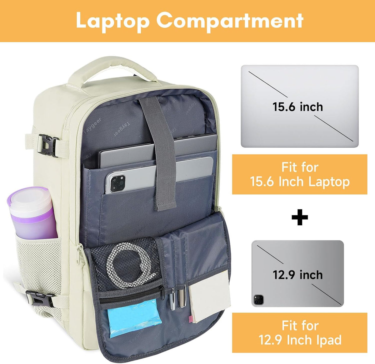 Backpack for Women, Carry on Backpack with Laptop Compartment | Travel Laptop Mochila Carry On Luggage with Shoe Pouch, Airline Approved Personal Item Bag For Weekender Hiking, Black Khaki