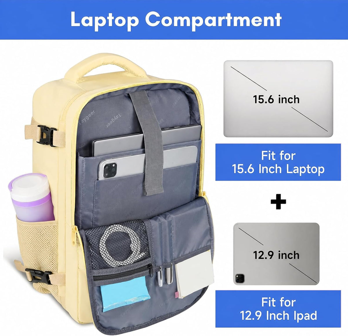 Backpack for Women, Carry on Backpack with Laptop Compartment | Travel Laptop Mochila Carry On Luggage with Shoe Pouch, Airline Approved Personal Item Bag For Weekender Hiking, Black Khaki