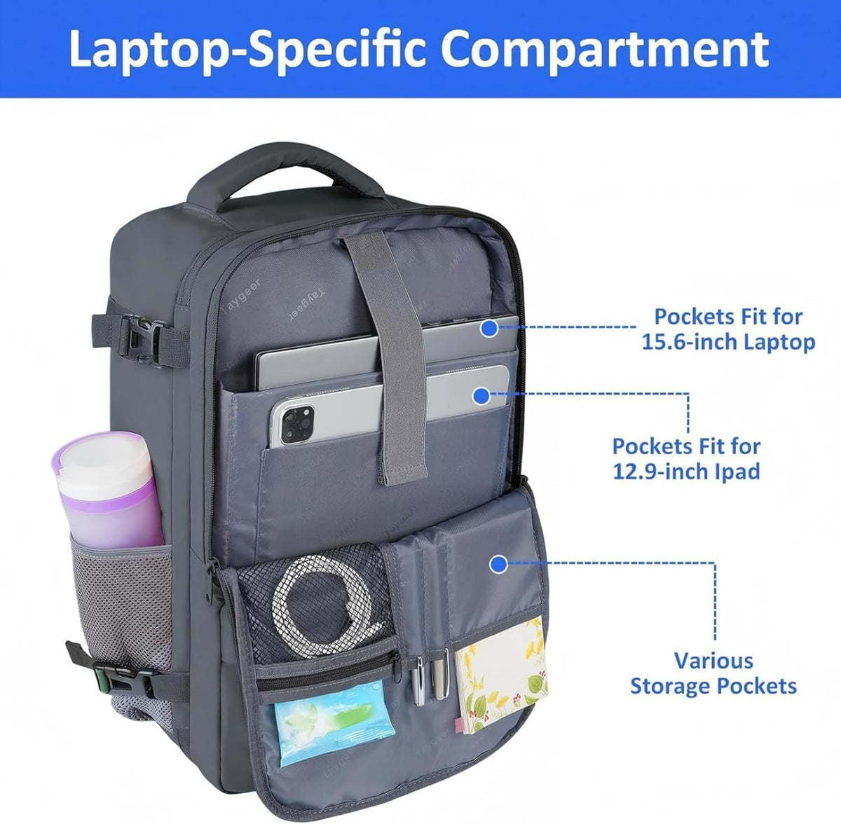 Backpack for Women, Carry on Backpack with Laptop Compartment | Travel Laptop Mochila Carry On Luggage with Shoe Pouch, Airline Approved Personal Item Bag For Weekender Hiking, Black Khaki
