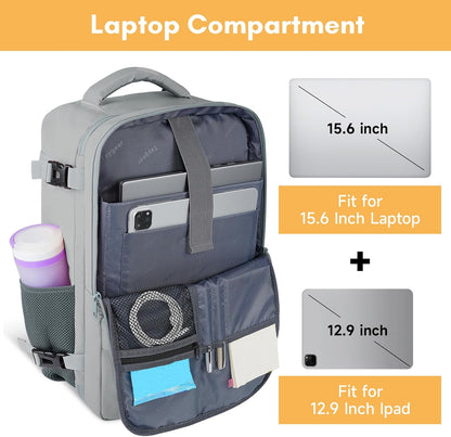 Backpack for Women, Carry on Backpack with Laptop Compartment | Travel Laptop Mochila Carry On Luggage with Shoe Pouch, Airline Approved Personal Item Bag For Weekender Hiking, Black Khaki