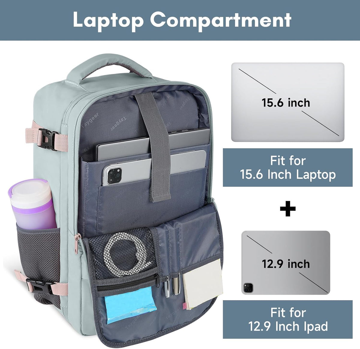 Backpack for Women, Carry on Backpack with Laptop Compartment | Travel Laptop Mochila Carry On Luggage with Shoe Pouch, Airline Approved Personal Item Bag For Weekender Hiking, Black Khaki