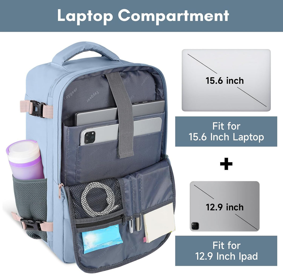 Backpack for Women, Carry on Backpack with Laptop Compartment | Travel Laptop Mochila Carry On Luggage with Shoe Pouch, Airline Approved Personal Item Bag For Weekender Hiking, Black Khaki