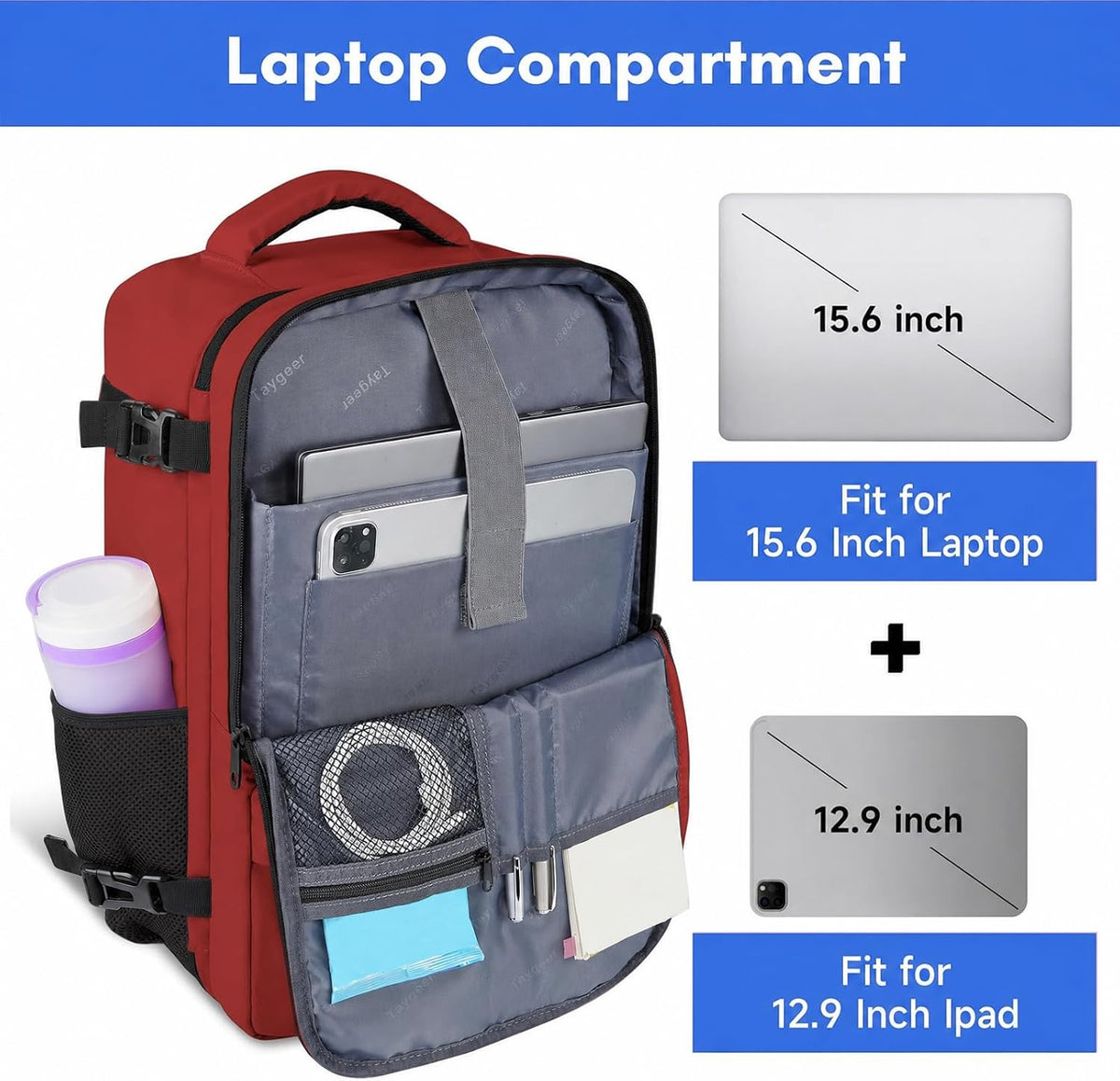 Backpack for Women, Carry on Backpack with Laptop Compartment | Travel Laptop Mochila Carry On Luggage with Shoe Pouch, Airline Approved Personal Item Bag For Weekender Hiking, Black Khaki