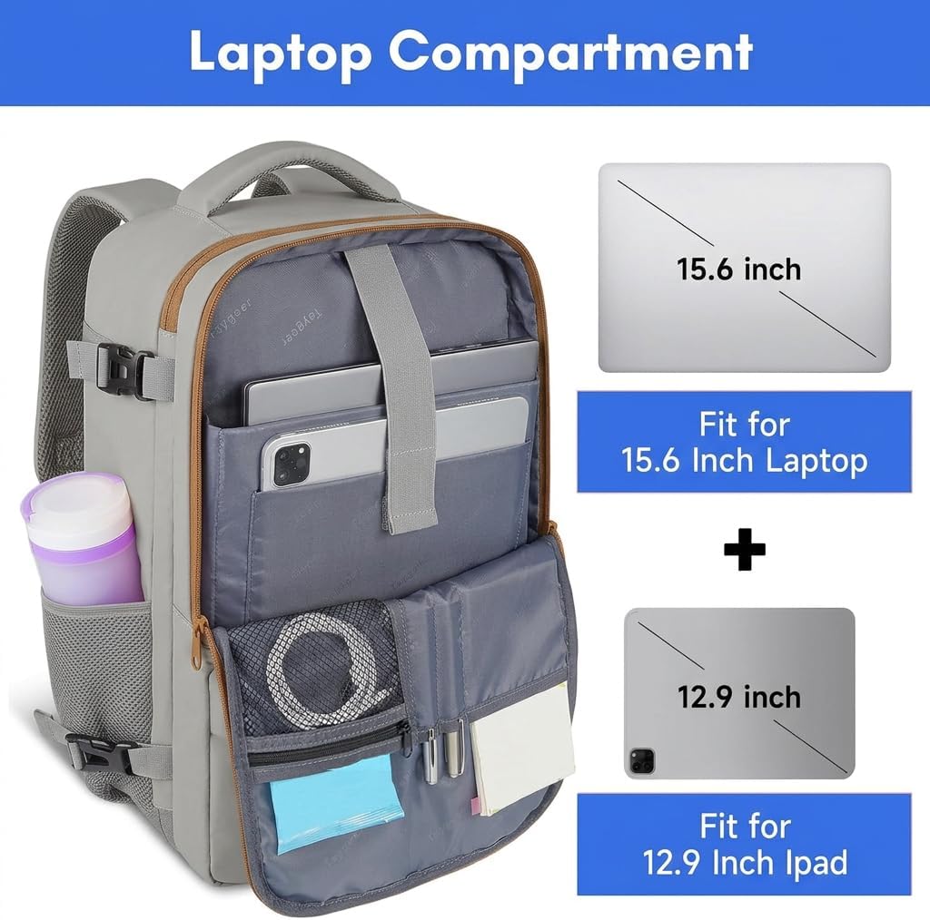 Backpack for Women, Carry on Backpack with Laptop Compartment | Travel Laptop Mochila Carry On Luggage with Shoe Pouch, Airline Approved Personal Item Bag For Weekender Hiking, Black Khaki