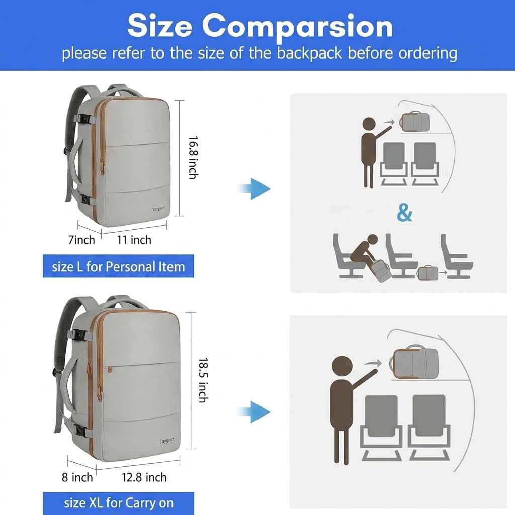 Backpack for Women, Carry on Backpack with Laptop Compartment | Travel Laptop Mochila Carry On Luggage with Shoe Pouch, Airline Approved Personal Item Bag For Weekender Hiking, Black Khaki